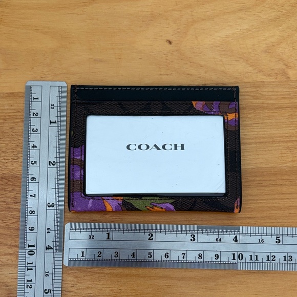 Coach Slim ID Card Case in Signature Canvas with Rose Print Brown Iris Multi NWT - Picture 2 of 12